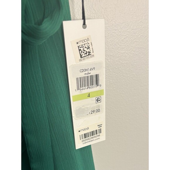 CALVIN KLEIN Kelly Green Ruffle Wrap Dress Women 4 Flutter Sleeve Midi Chiffon - Picture 4 of 16